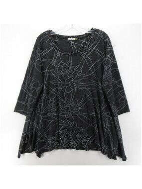Chalet Et Ceci Top Medium Blouse Bamboo Abstract Floral Lagenlook